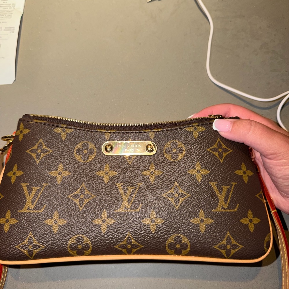 Louis Vuitton Monogram Canvas Brown Crossbody Pochette with Tan Trim